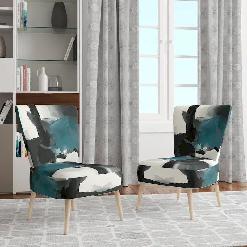 Abstract Print Upholstered Accent Chair with Wooden Frame, Multi-Color