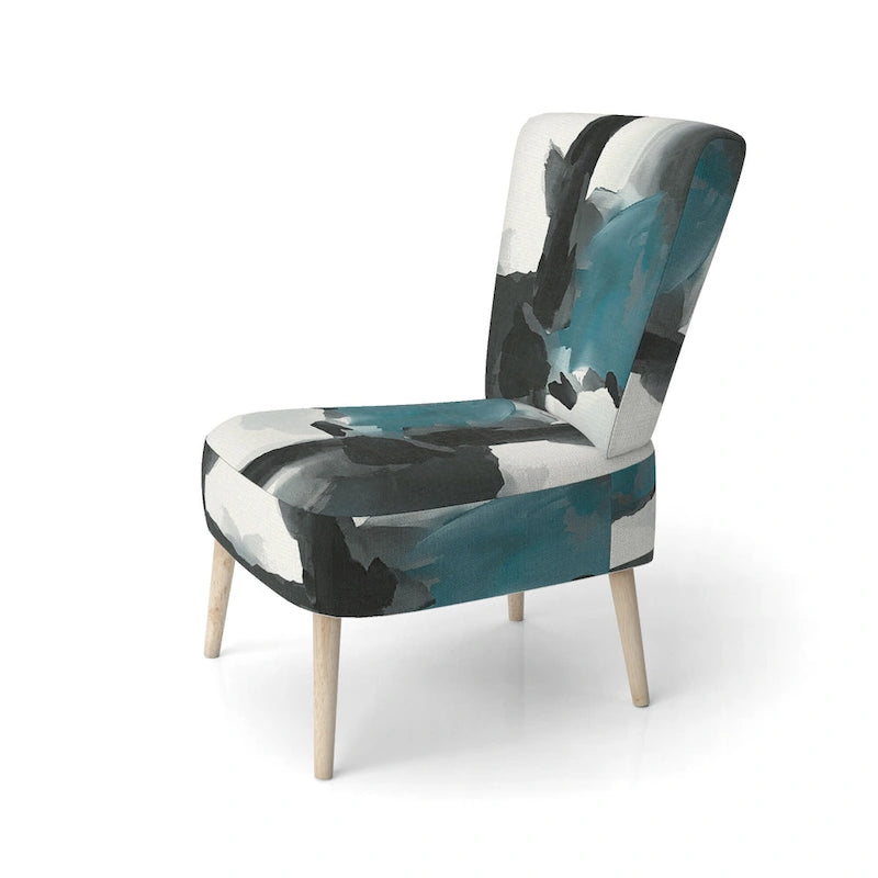 Abstract Print Upholstered Accent Chair with Wooden Frame, Multi-Color