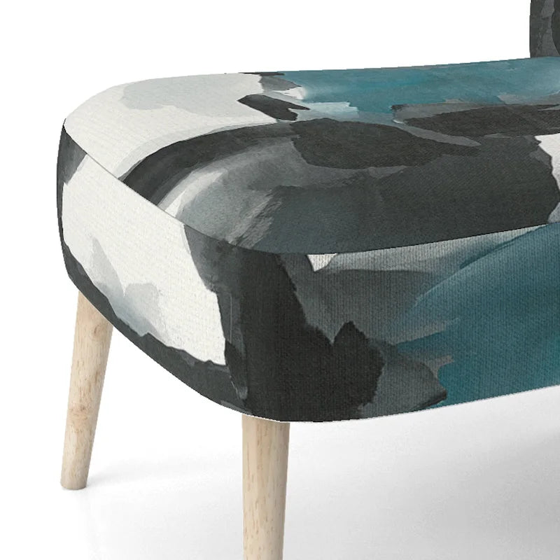 Abstract Print Upholstered Accent Chair with Wooden Frame, Multi-Color