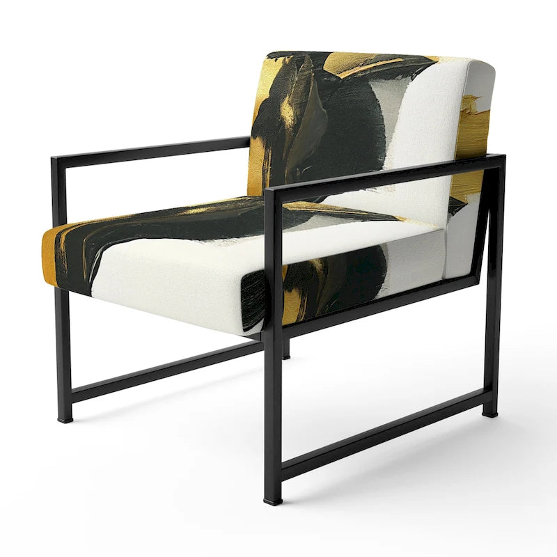 Abstract Print Upholstered Accent Chair with Wooden Frame, Multi-Color