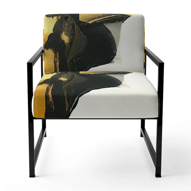 Abstract Print Upholstered Accent Chair with Wooden Frame, Multi-Color