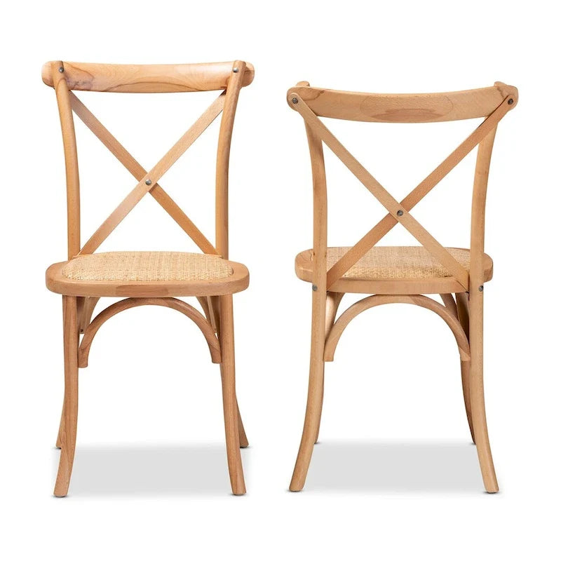 Lot de 2 chaises de salle à manger en rotin tressé « Tartan Mid-Century » – Marron naturel