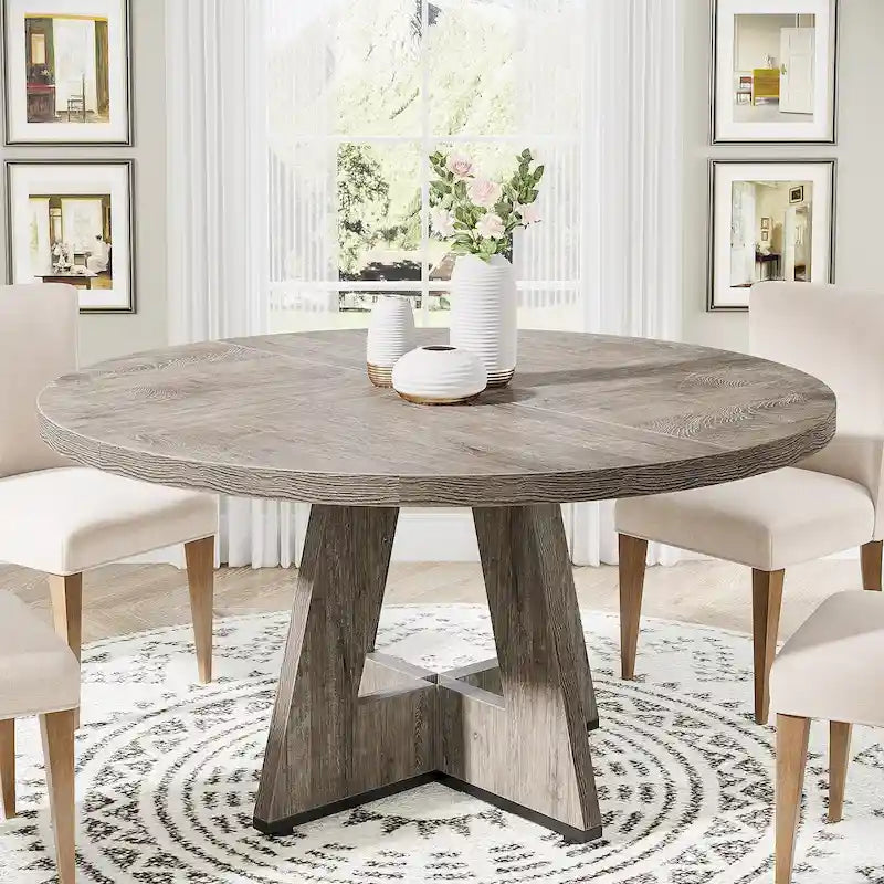 Table de salle à manger ronde de 47 pouces pour 4 personnes, table de ferme en bois pour cuisine, salle à manger et salon