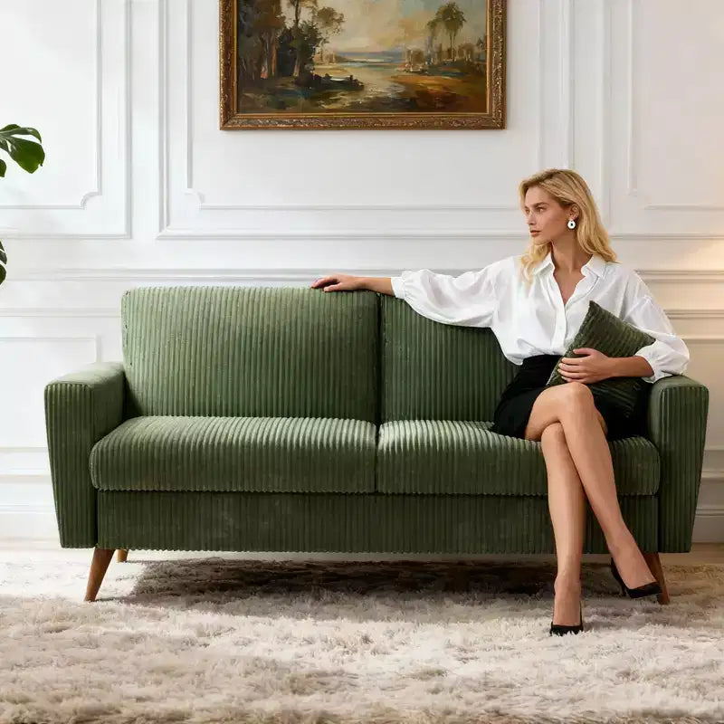Canapé deux places Mid-Century Modern en velours côtelé de 68 po avec coussin à ressorts