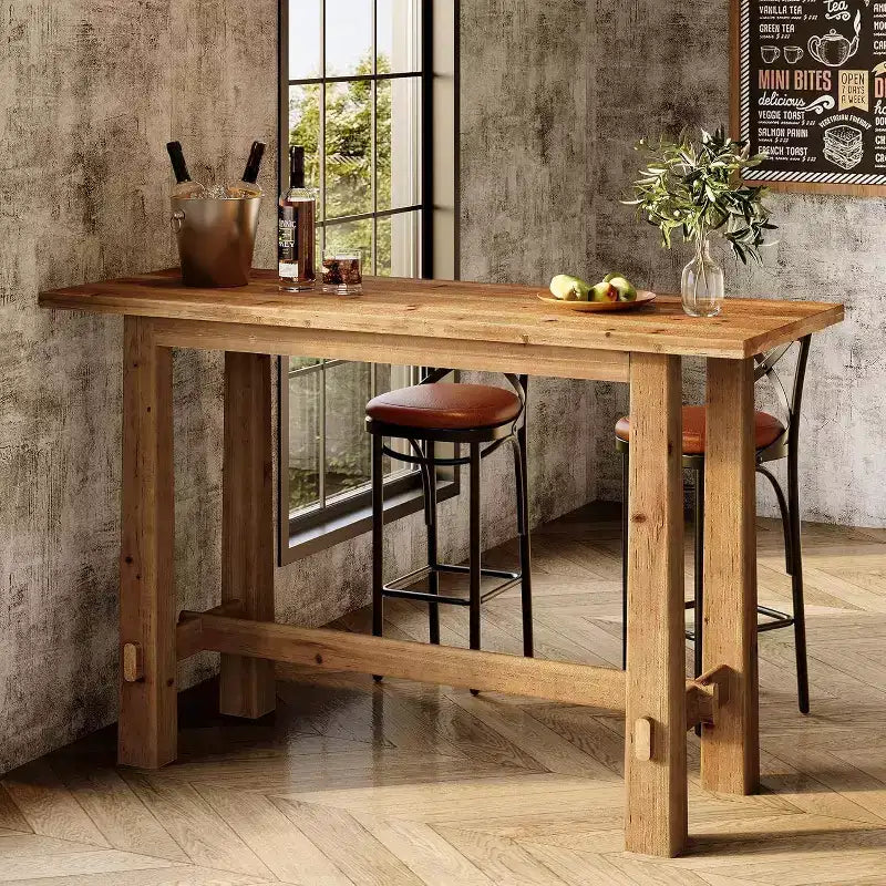 Table de bar haute en bois massif de 63 pouces pour cuisine, café ou restaurant