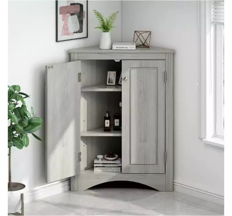 Meuble de rangement d'angle en MDF pour salle de bain avec étagères réglables, meuble bas sur pied pour cuisine et salle de bain,