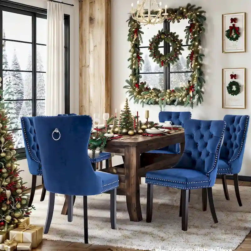 Ensemble de 6 chaises de salle à manger, chaises de cuisine de luxe en velours rembourré avec assise et dossier matelassés et pieds en bois massif - N/A
