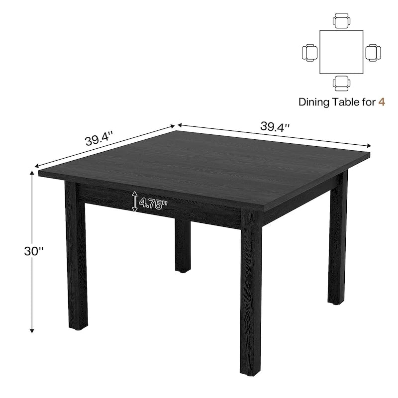 Table de salle à manger carrée de 39,4 pouces pour 2 à 4 personnes avec pieds en bois massif pour salon ou salle à manger